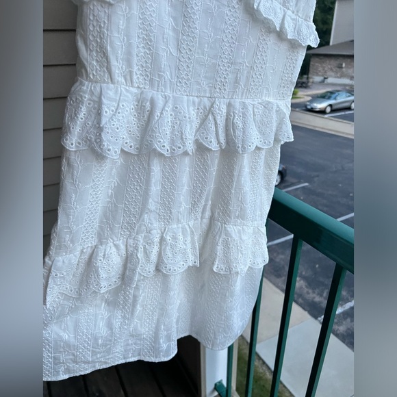 🆕Allison New York White Eyelet Cotton Ruffle Mini Dress Size S Tie Back Summer - Picture 7 of 13